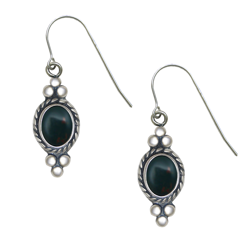 Sterling Silver Bloodstone Post Stud Gemstone Drop Dangle Earrings